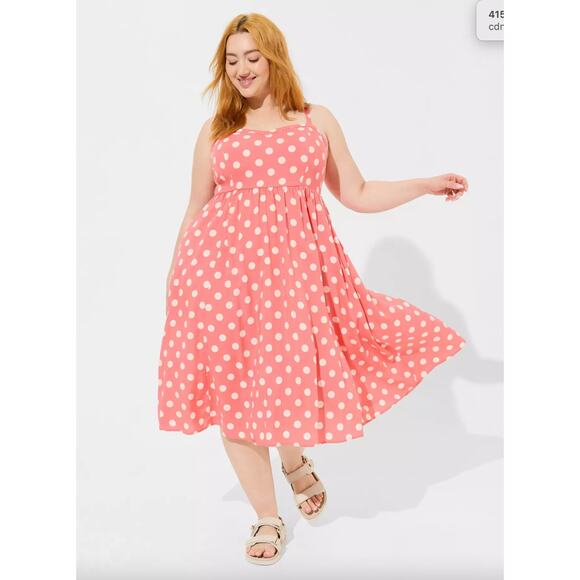 torrid Dresses & Skirts - Torrid Midi Challis Sweetheart Dress Pink Polka Dot Size 1